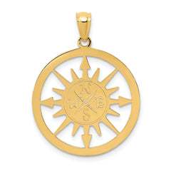 14K Gold Reversible Compass Pendant for Men with Satin-Polished Finish