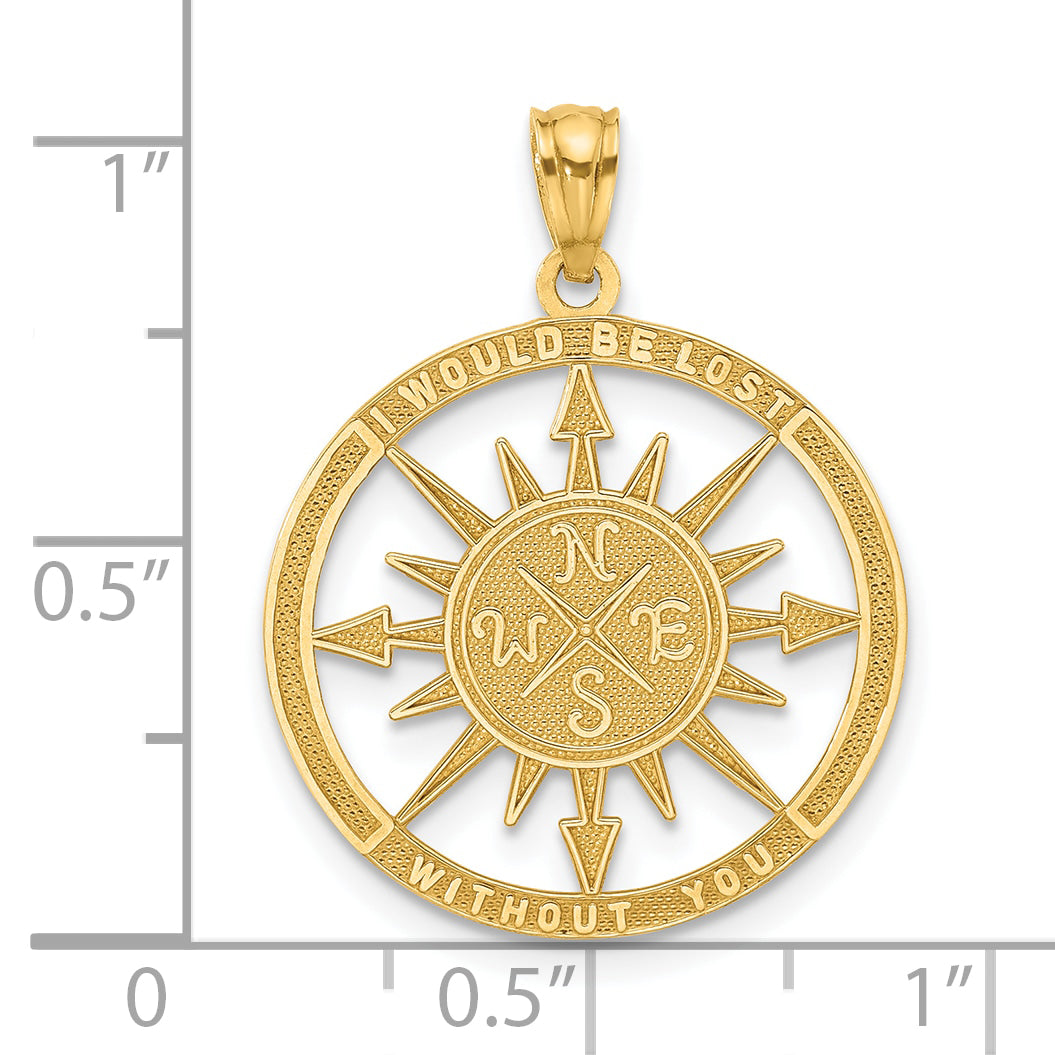 14K Gold Reversible Compass Pendant for Men with Satin-Polished Finish