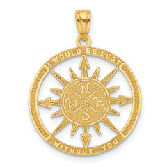 14K Satin / Polished Lost Without You Compass Pendant