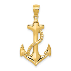 14k Polished Anchor w/Rope Pendant