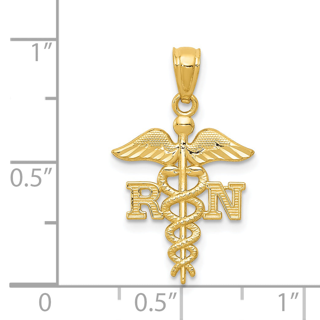 14k Diamond-cut Polished RN Nurse Pendant