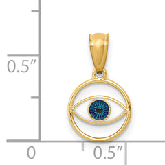 14K Gold Polished Enameled Eye Pendant with Reversible Design