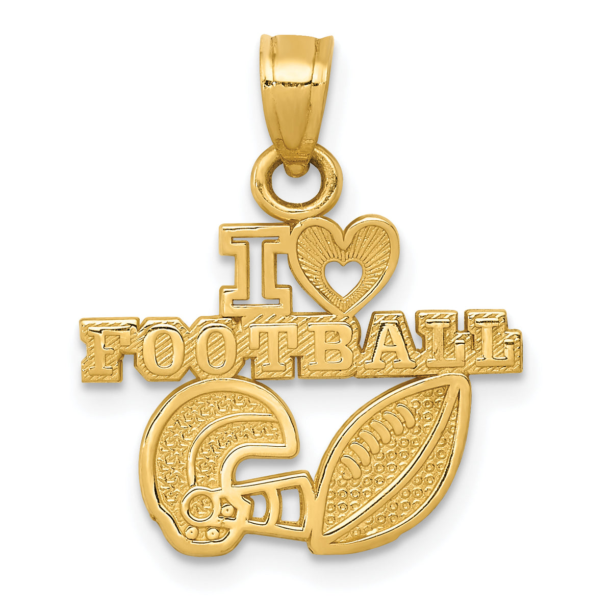 14K Gold I Heart Football Pendant with Polished Finish Solid