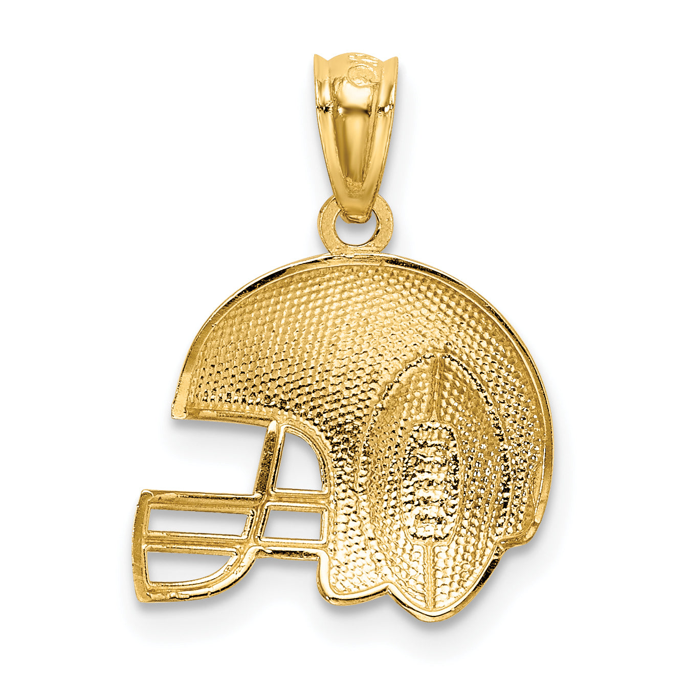 14K Gold Football Helmet Pendant with Rhodium Accents 3D Polished Finish