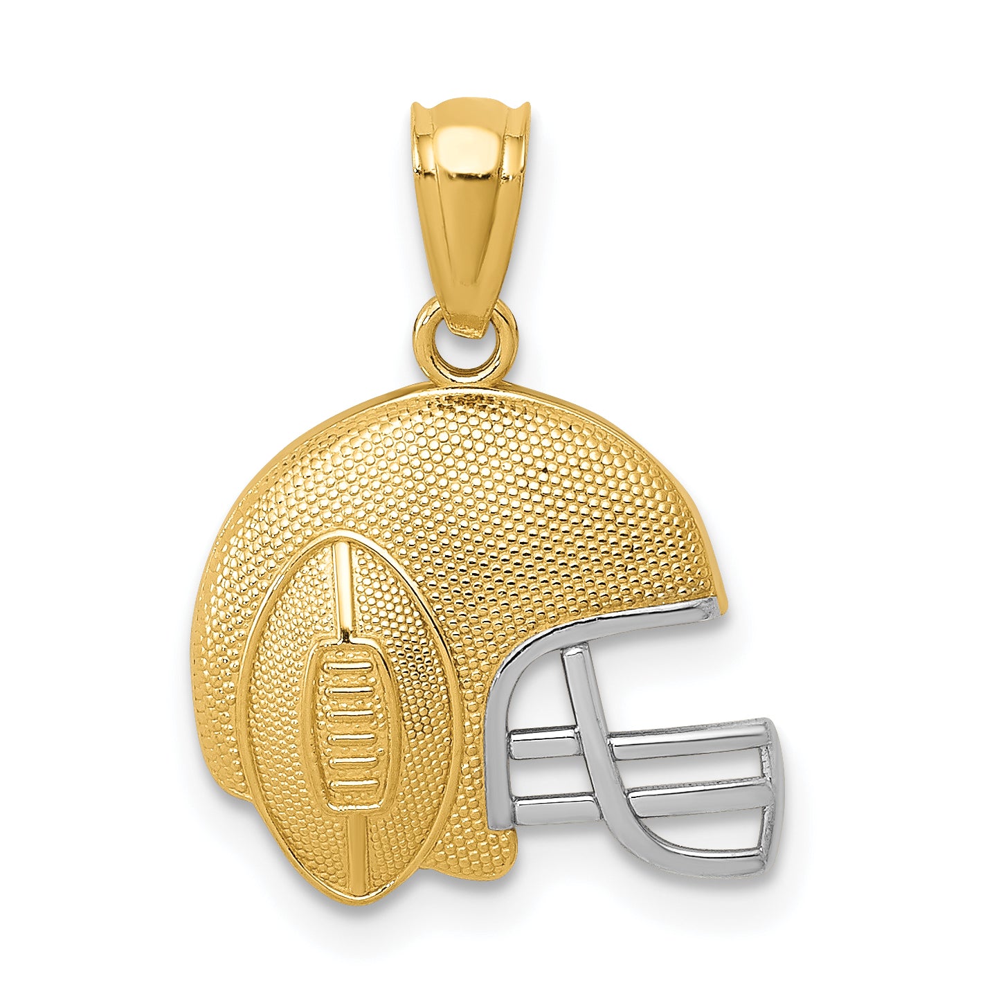 14K w/Rhodium Satin/Polished Football Helmet Pendant