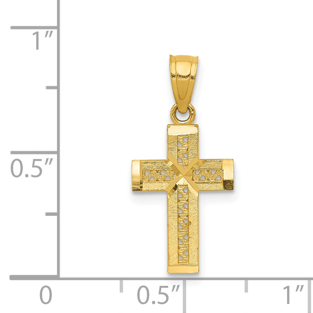 14K Gold Diamond-Cut Cross Pendant with Textured X Center Elegant & Solid Design