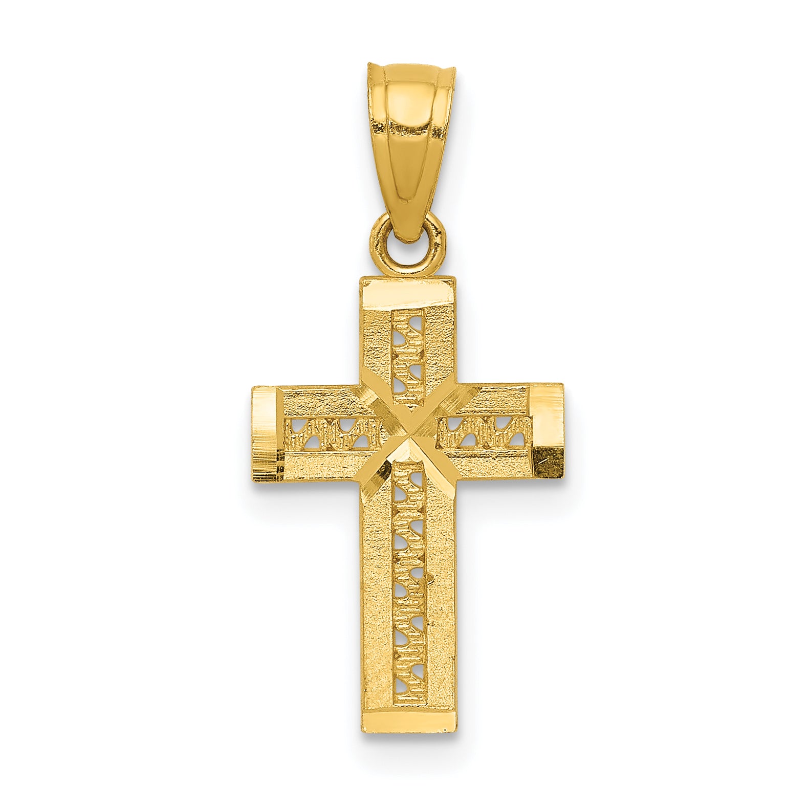 14k Diamond-cut Cross w/X Center Pendant