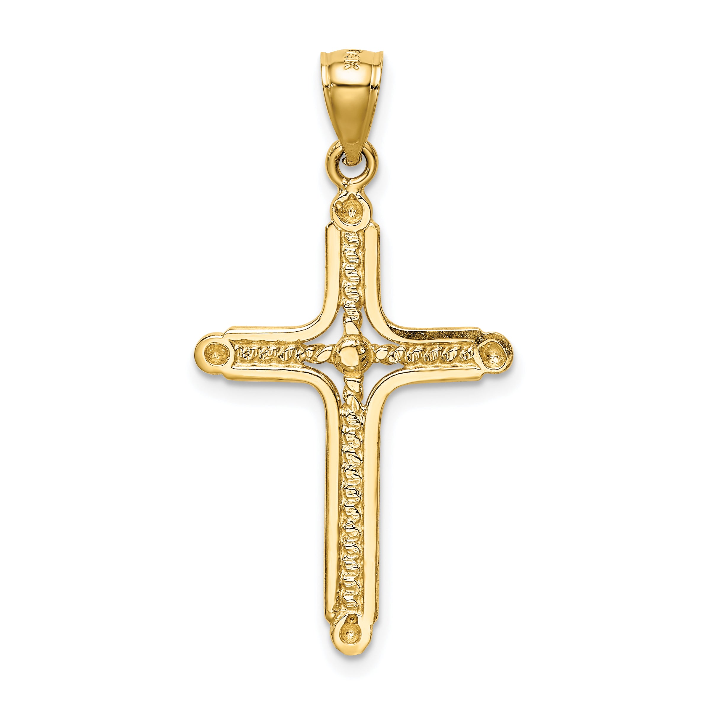 14K Gold Polished Braided Cross Pendant with Flat Back Design