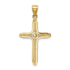 14K Gold Polished Braided Cross Pendant with Flat Back Design