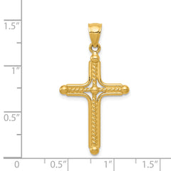 14K Gold Polished Braided Cross Pendant with Flat Back Design