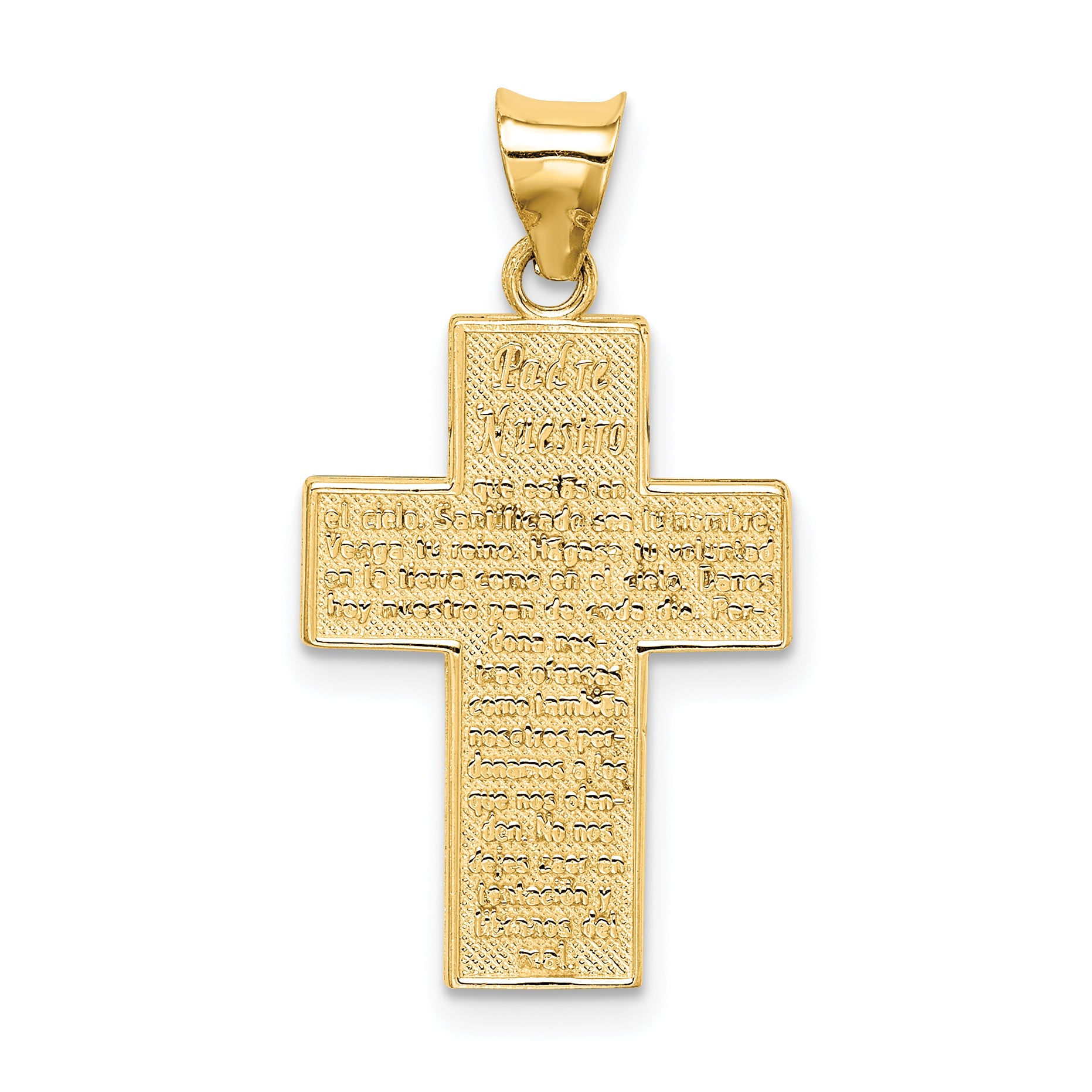 14K Gold Reversible Spanish Lord's Prayer Cross Pendant with Textured Design