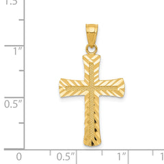 14K Gold Diamond-Cut Latin Cross Pendant  Polished, Solid, Textured Finish