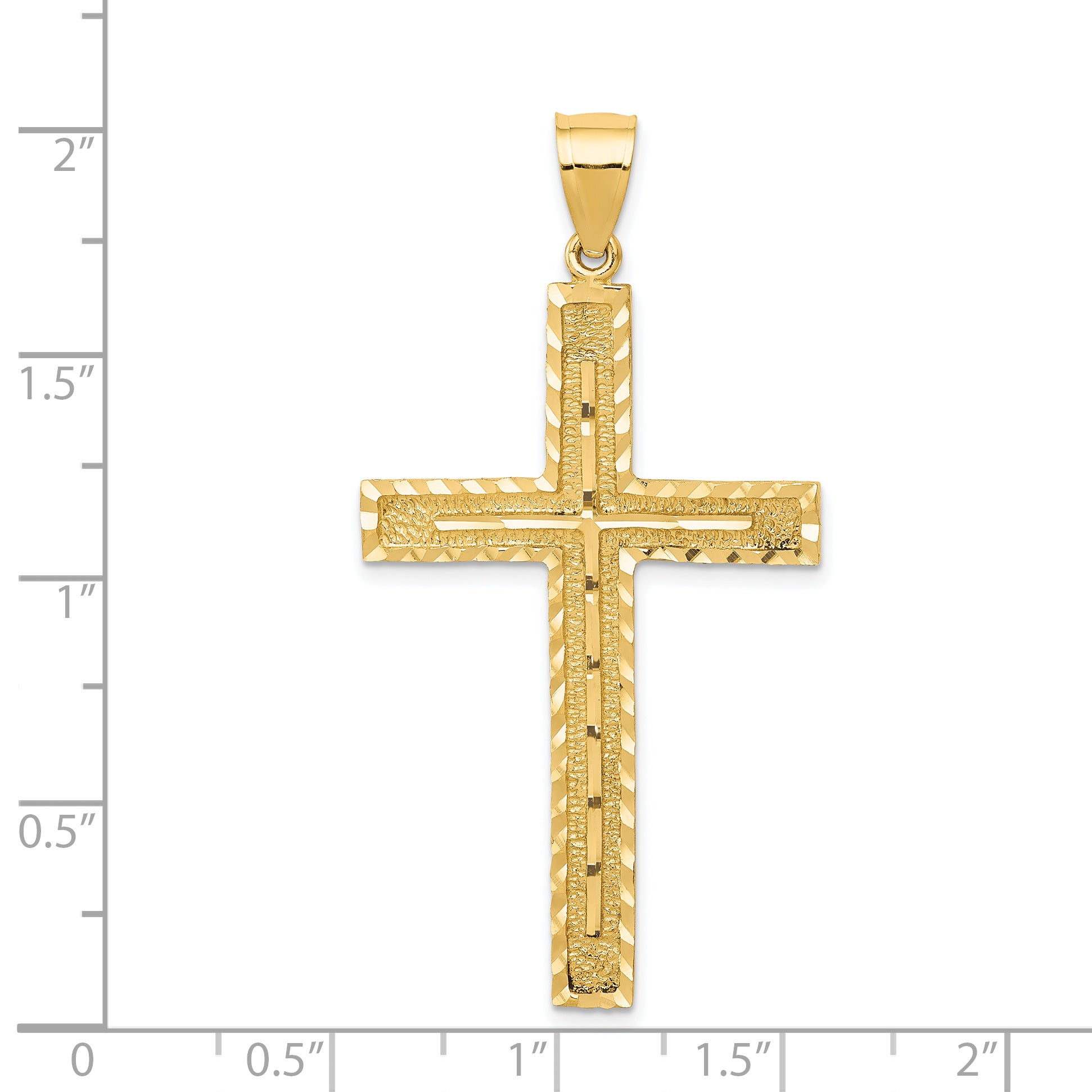 14K Gold Polished Diamond-Cut Latin Cross Pendant  Elegant Textured Design