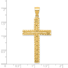 14K Gold Polished Diamond-Cut Latin Cross Pendant  Elegant Textured Design