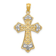 14k w/Rhodium Polished D/C Filigree Cross Pendant