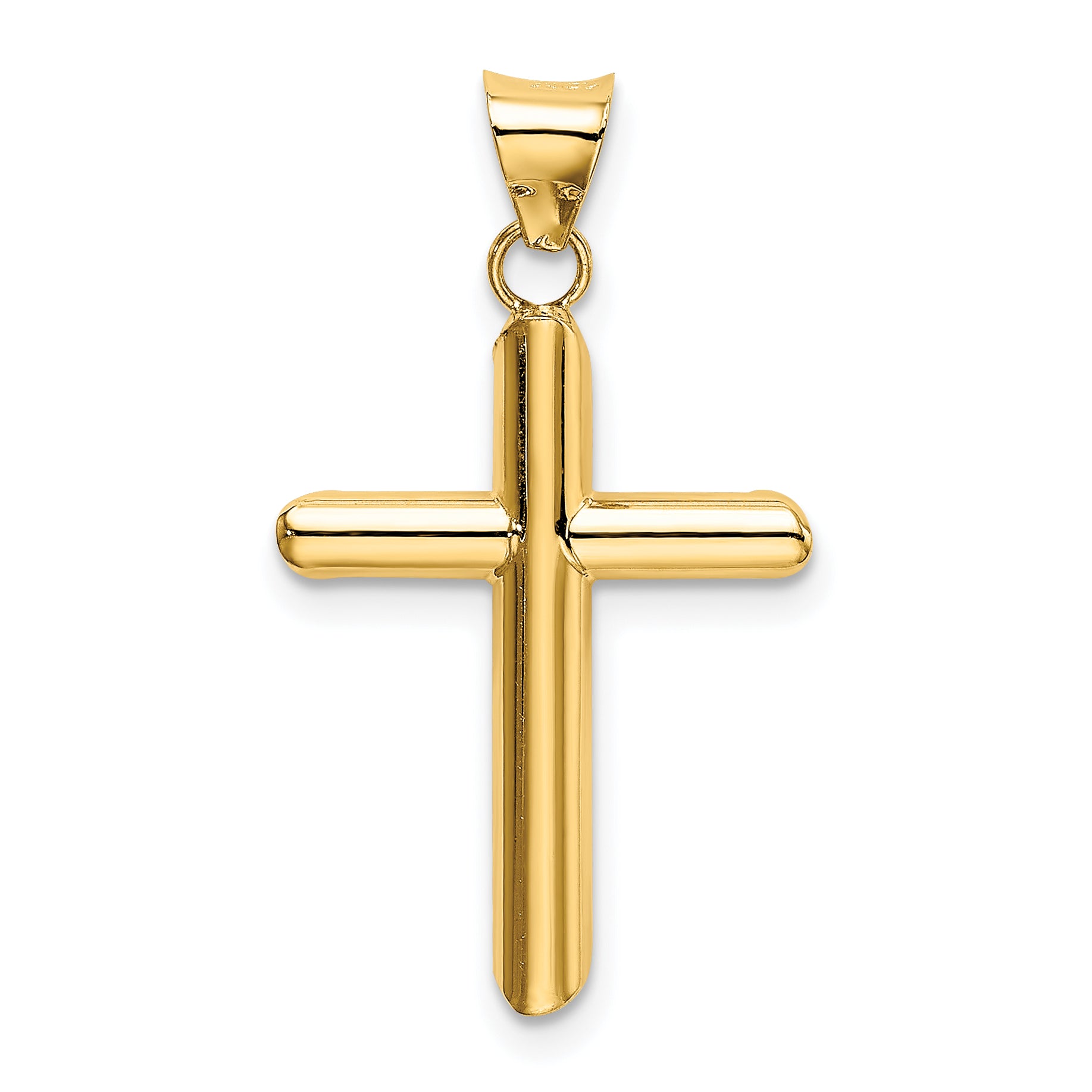 14K Gold Polished Tube Cross Pendant with 3D Design  Elegant and Timeless Charm