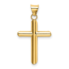 14K Gold Polished Tube Cross Pendant with 3D Design  Elegant and Timeless Charm