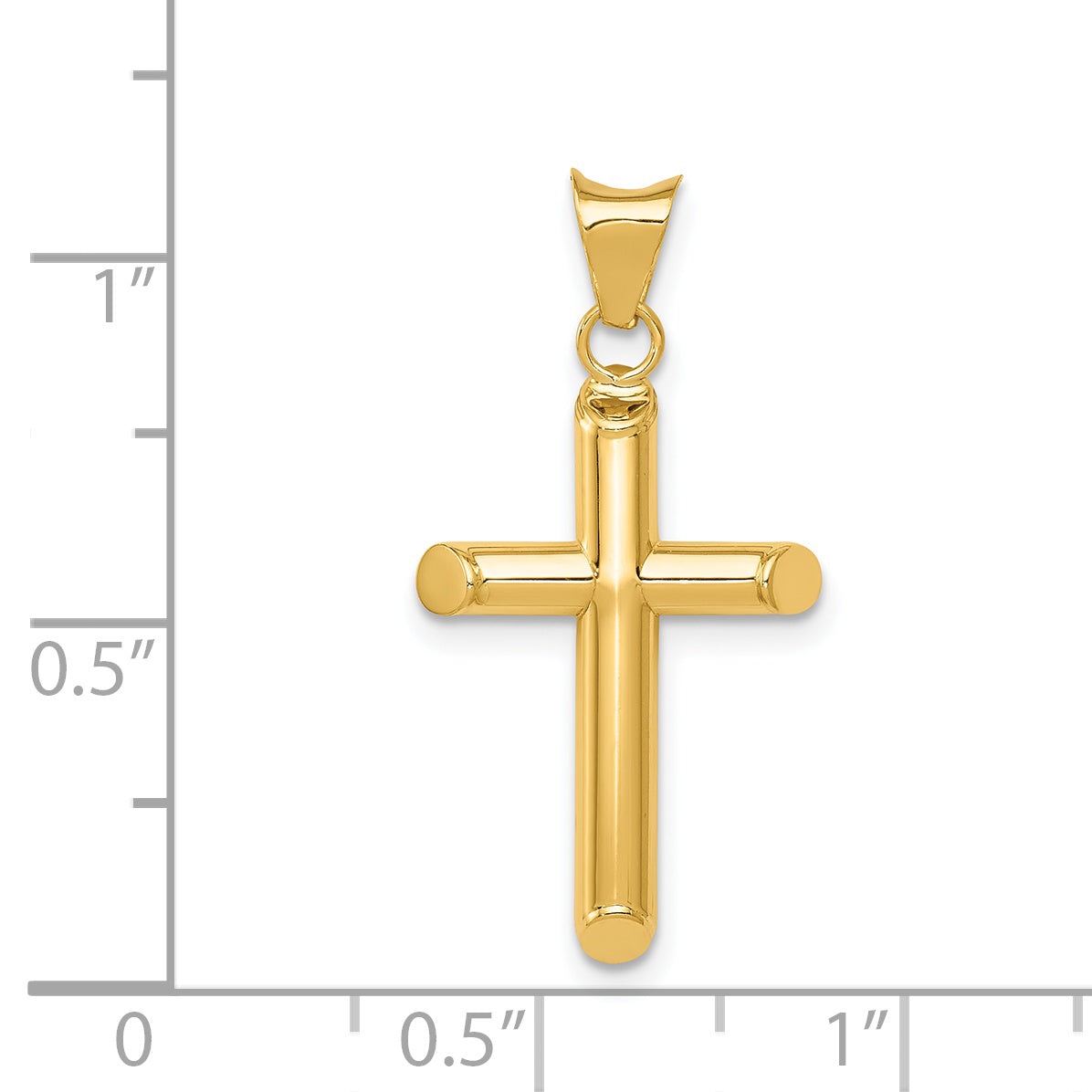 14K Gold Polished Tube Cross Pendant with 3D Design  Elegant and Timeless Charm