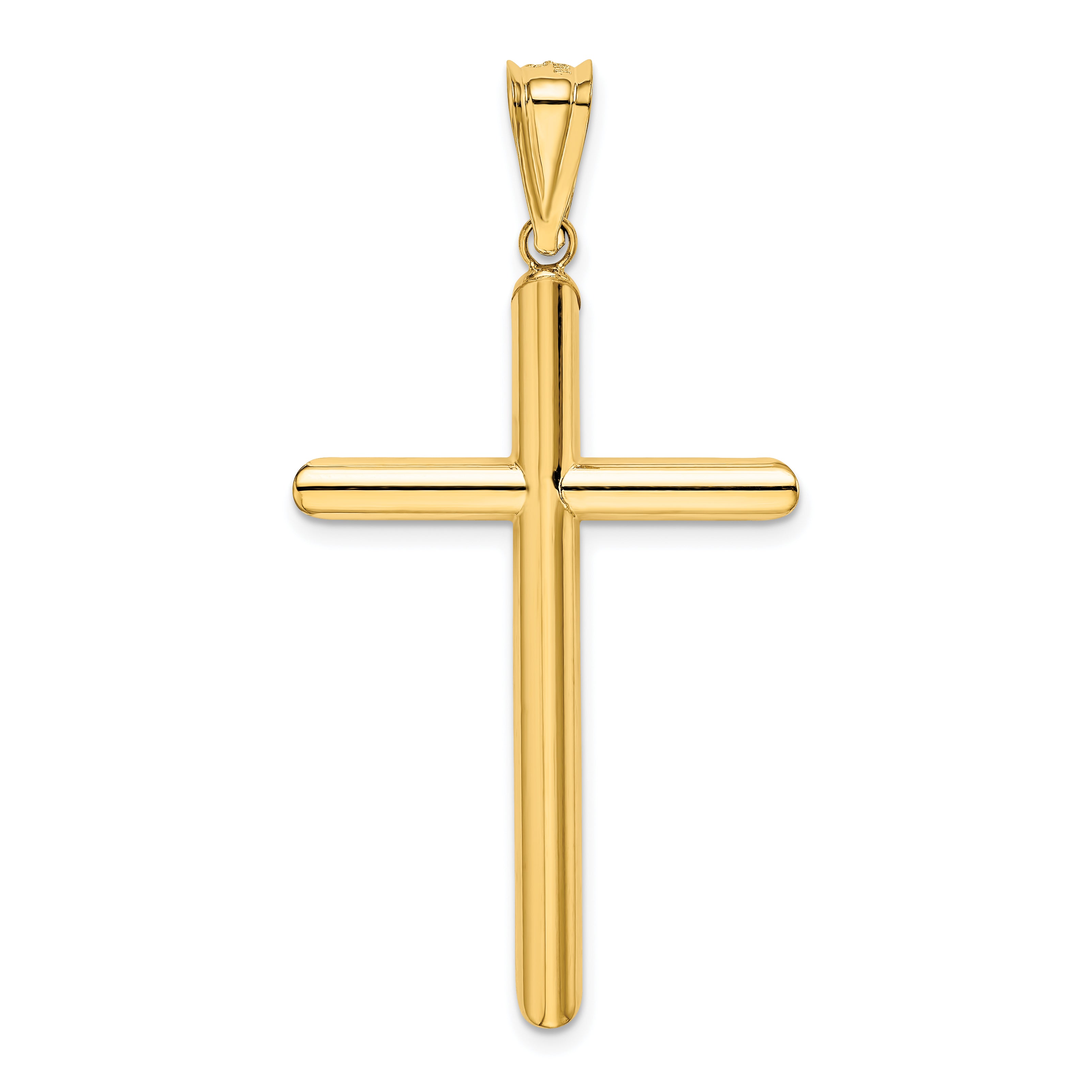 14K Gold Polished 3D Tube Cross Pendant by Sophia Jewelers