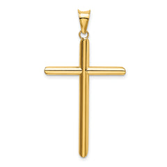 14K Gold Polished Cross Pendant with 3D Tube Design