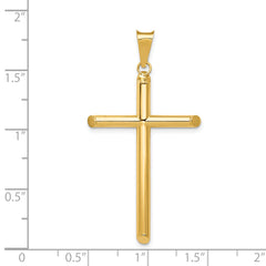 14K Gold Polished Cross Pendant with 3D Tube Design