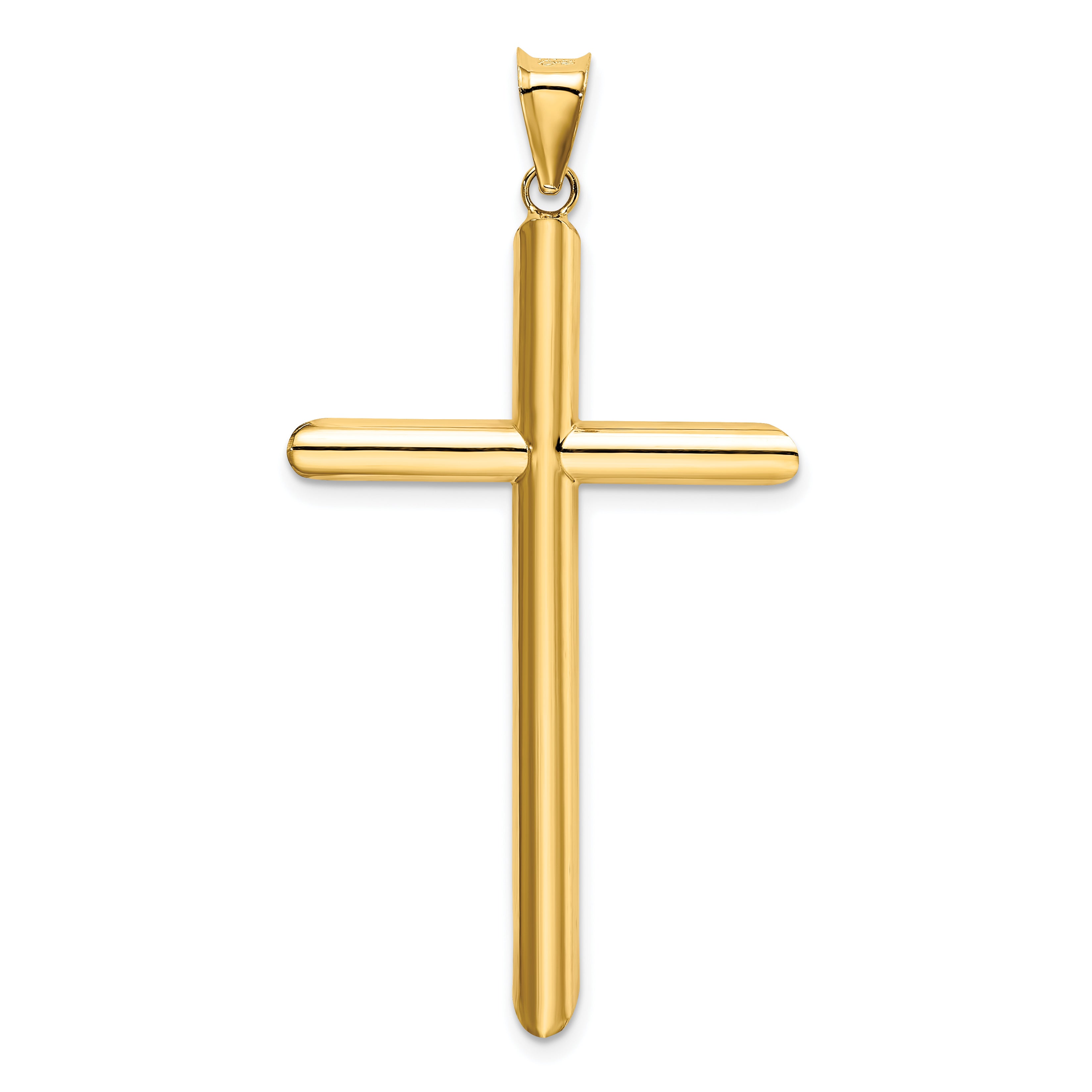 14K Gold Polished 3D Tube Cross Pendant by Sophia Jewelers