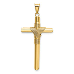 14K Gold Polished Cross Pendant with 3D Center Wrap Design