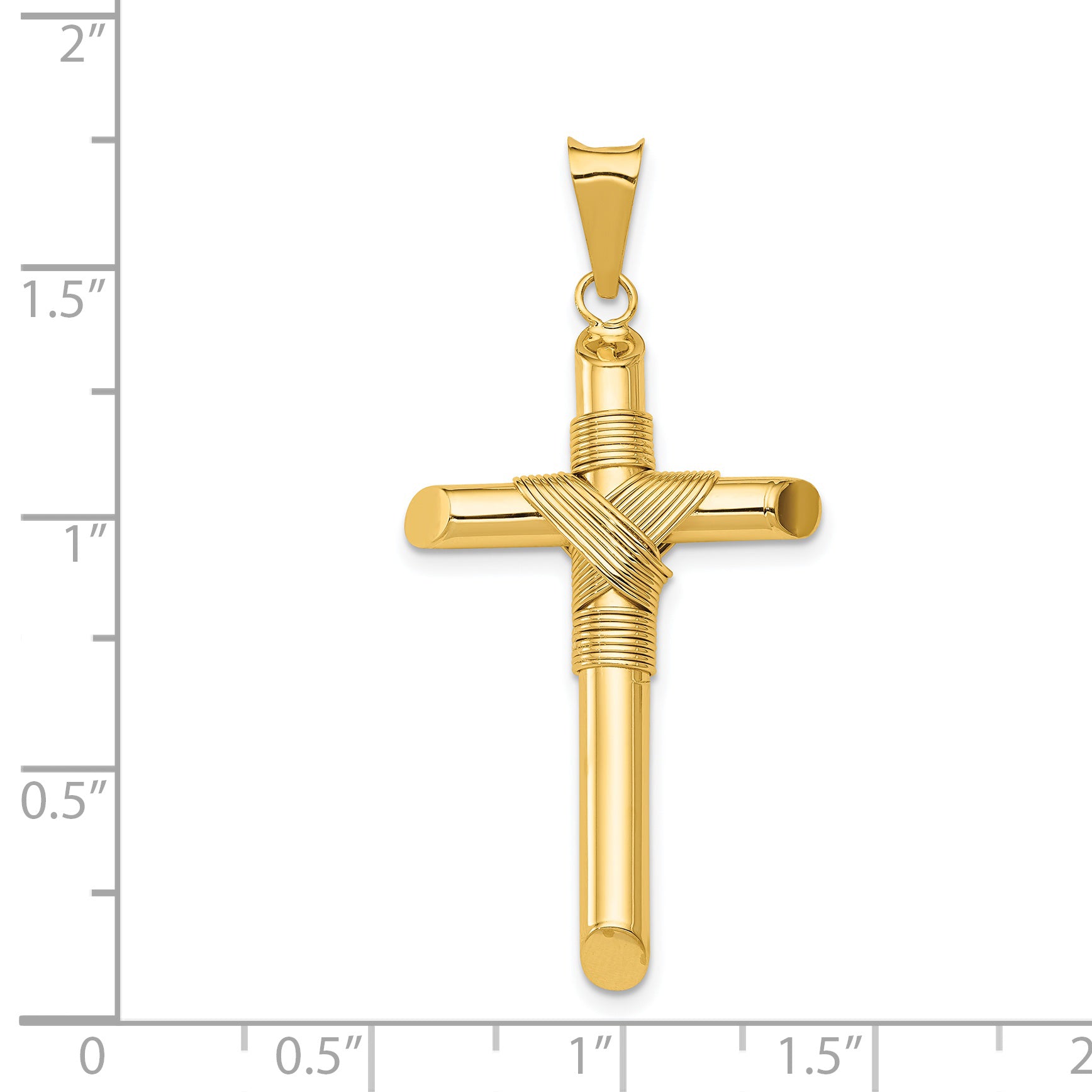 14K Gold Polished Cross Pendant with 3D Center Wrap Design