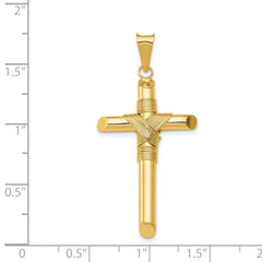 14K Gold Polished Cross Pendant with 3D Center Wrap Design