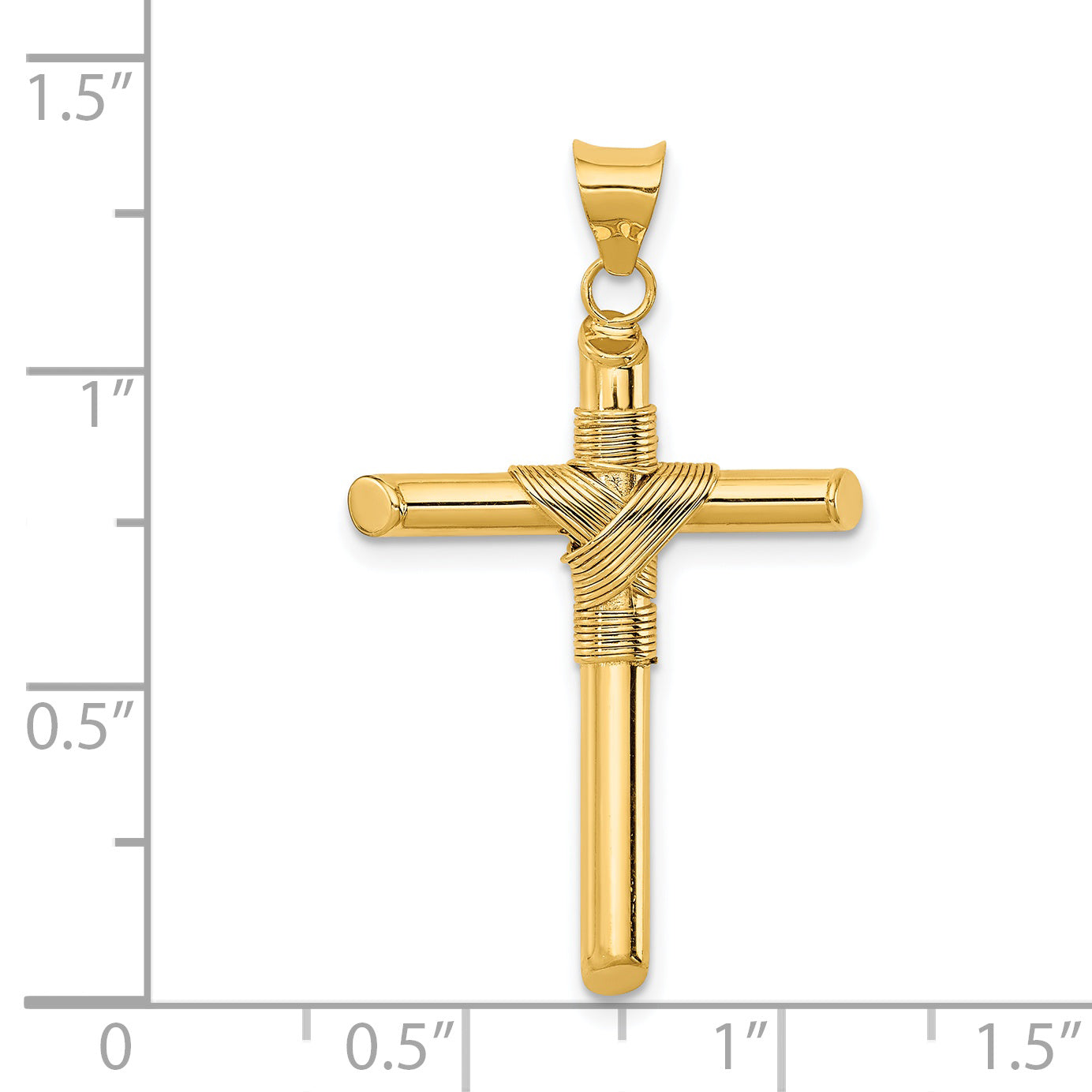 14K Gold Polished Cross Pendant with Center Wrap, 3D Design