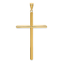 14K Gold Polished Tube Cross Pendant with 3D Design