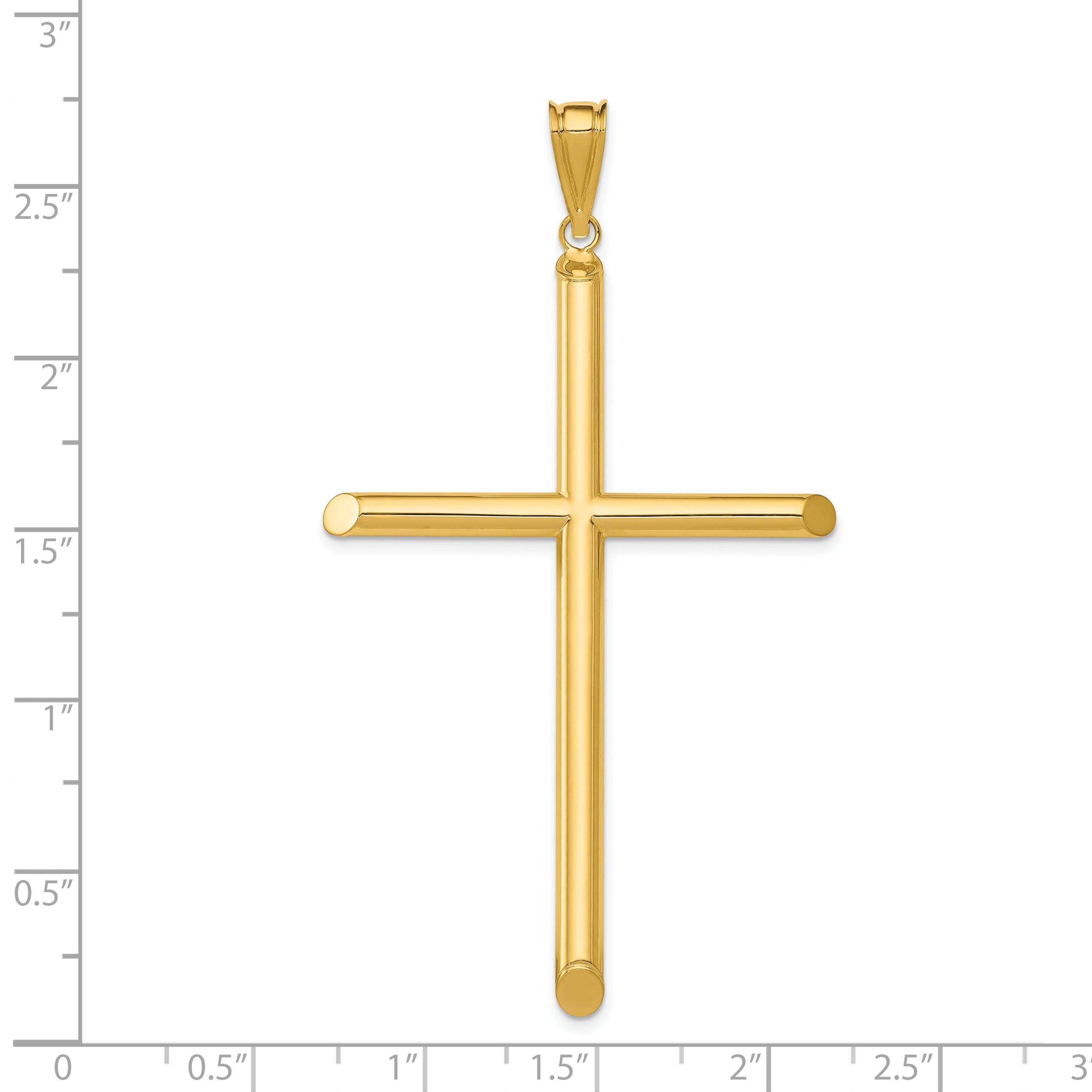 14K Gold Polished Tube Cross Pendant with 3D Design