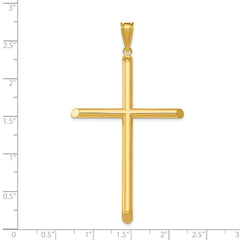 14K Gold Polished Tube Cross Pendant with 3D Design