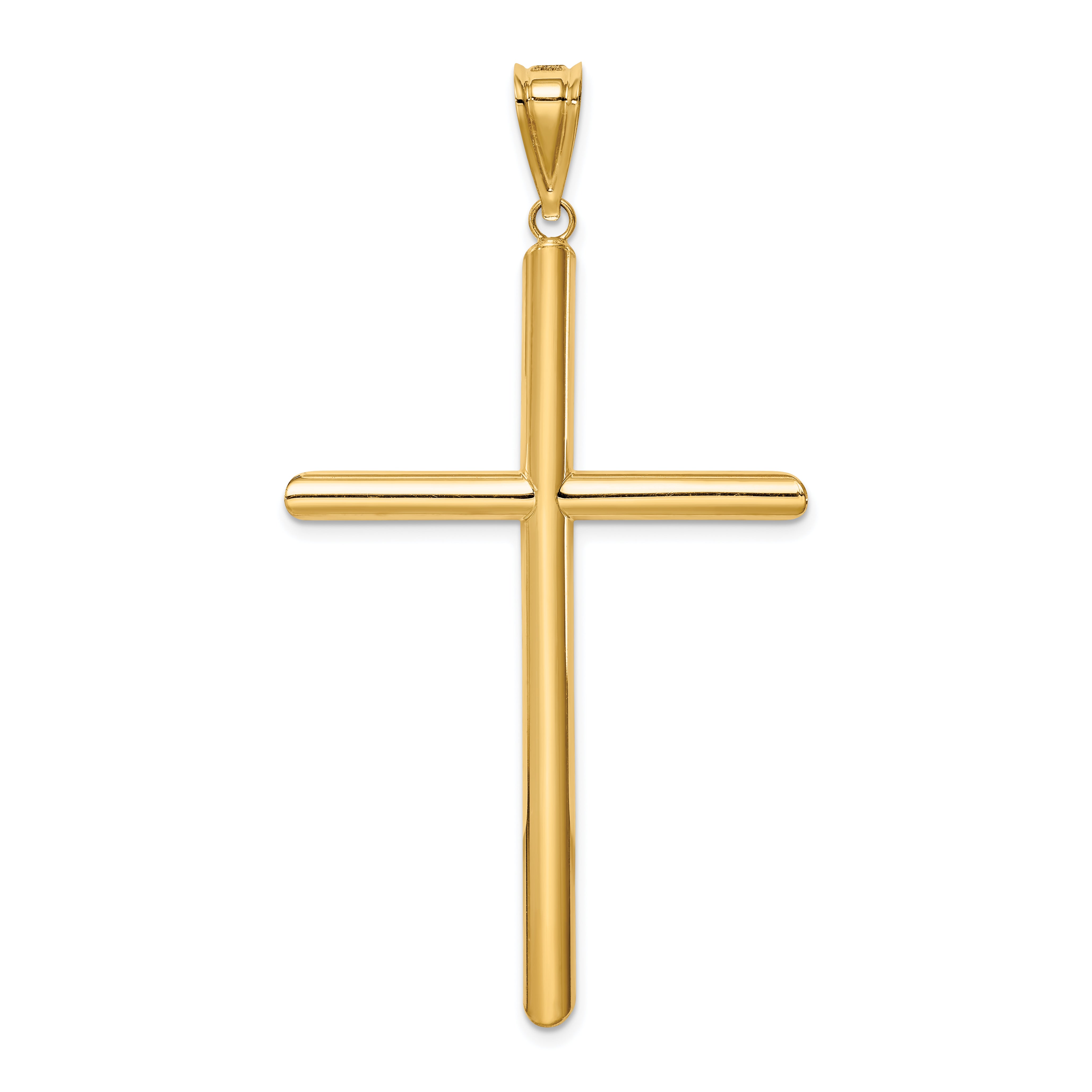 14K Gold Polished Tube Cross Pendant with 3D Design Elegant Finish