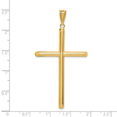 14K Gold Polished Tube Cross Pendant with 3D Design Elegant Finish