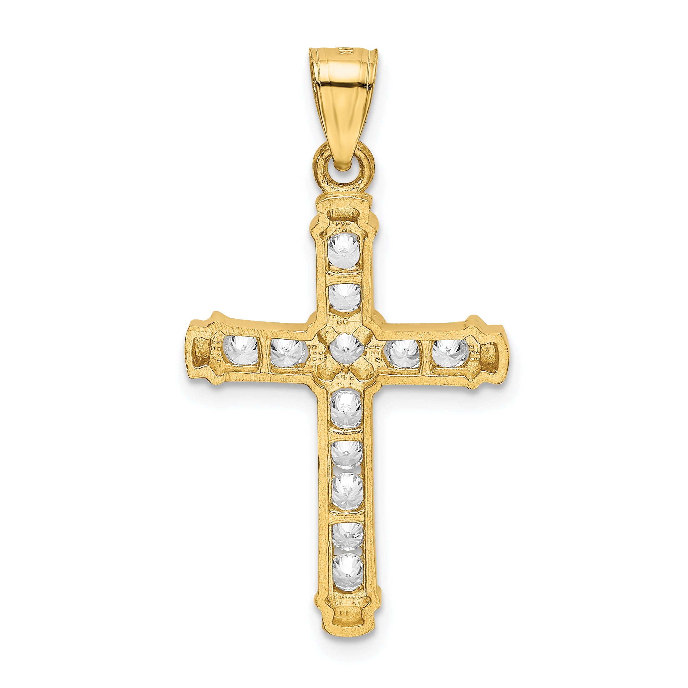 14K Gold CZ Cross Pendant with 12 Clear Stones  Elegant and Timeless Design