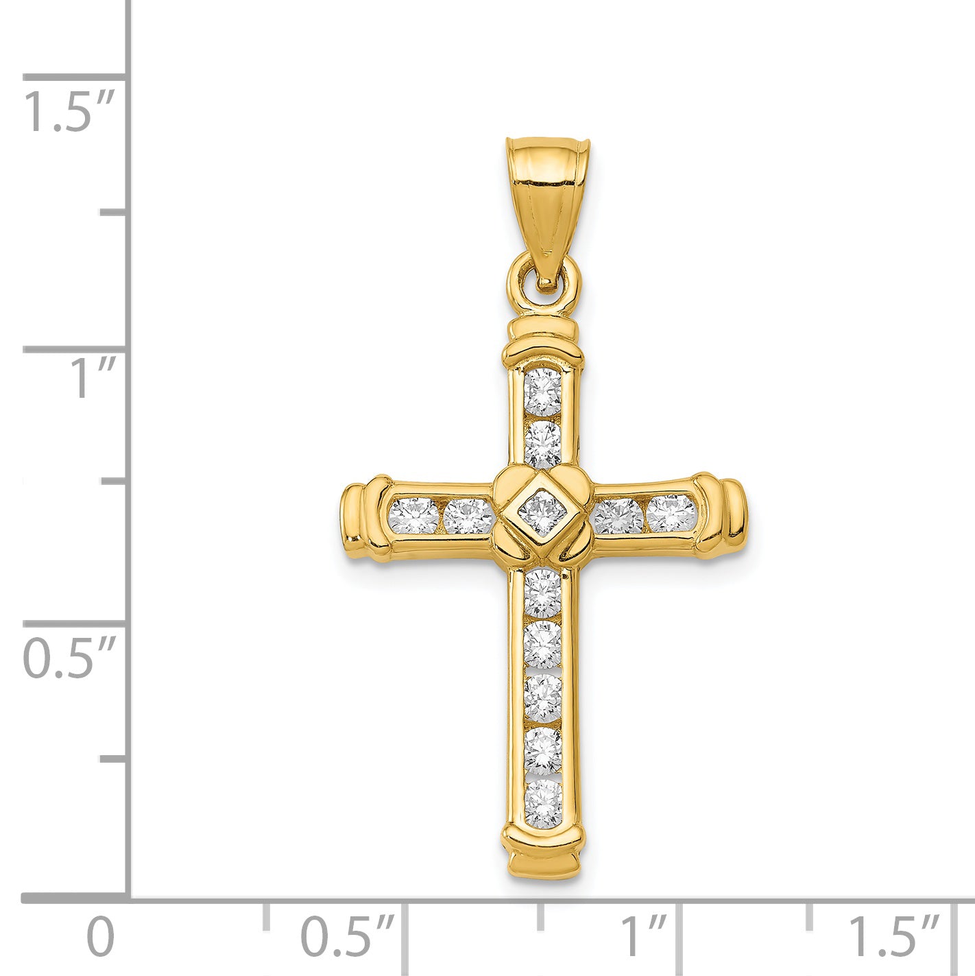 14K Gold CZ Cross Pendant with 12 Clear Stones  Elegant and Timeless Design