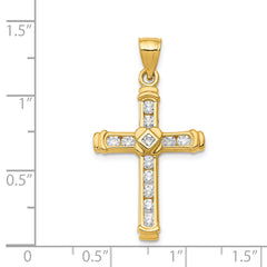 14K Gold CZ Cross Pendant with 12 Clear Stones  Elegant and Timeless Design