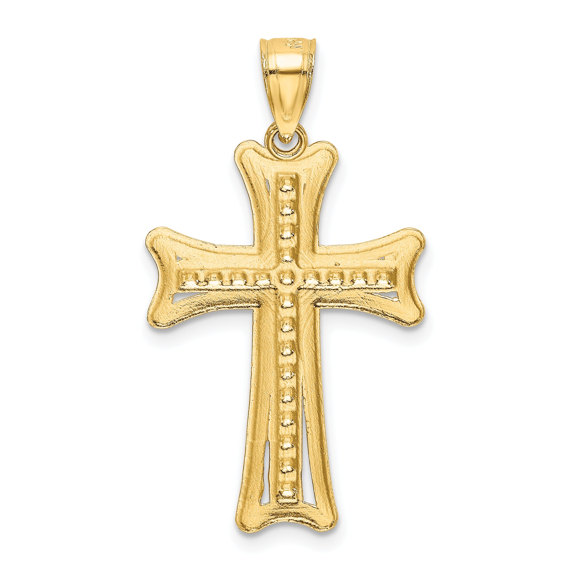 14K Gold Diamond-Cut Cross Pendant with Open Back Design