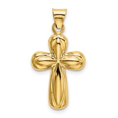 14K Gold Polished Reversible Cross Pendant with 3D Design