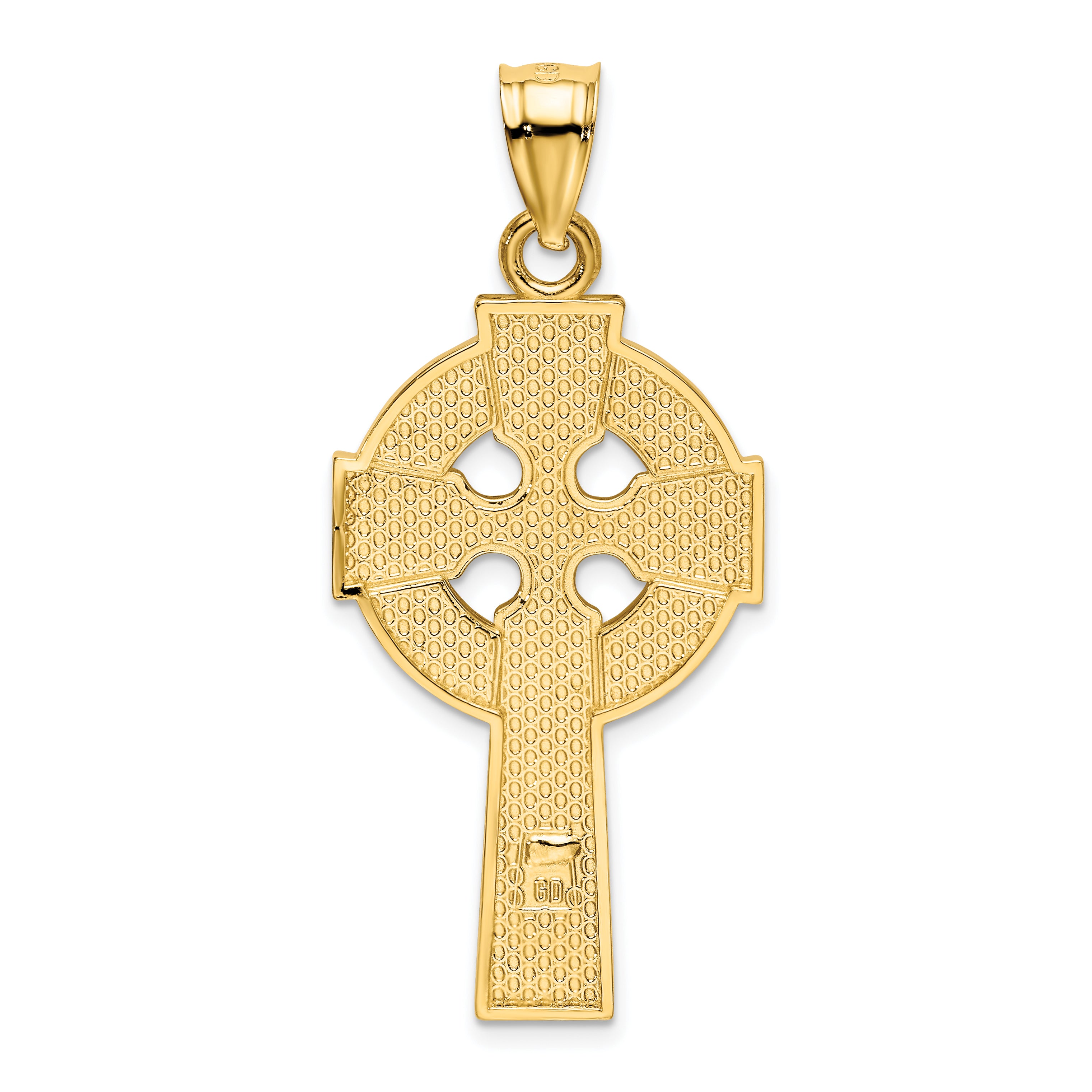 14K Gold Polished Celtic Cross Pendant with Textured Design