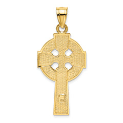 14K Gold Polished Celtic Cross Pendant with Textured Design