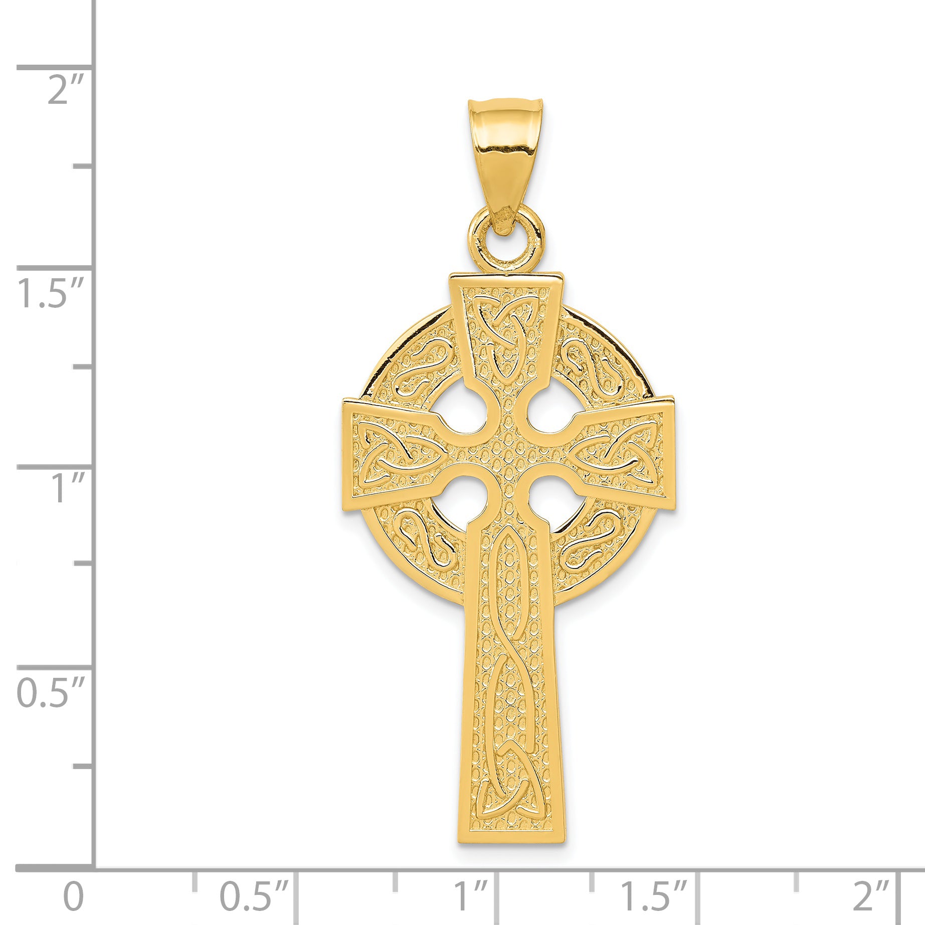 14K Gold Polished Celtic Cross Pendant with Textured Design