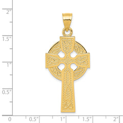 14K Gold Polished Celtic Cross Pendant with Textured Design