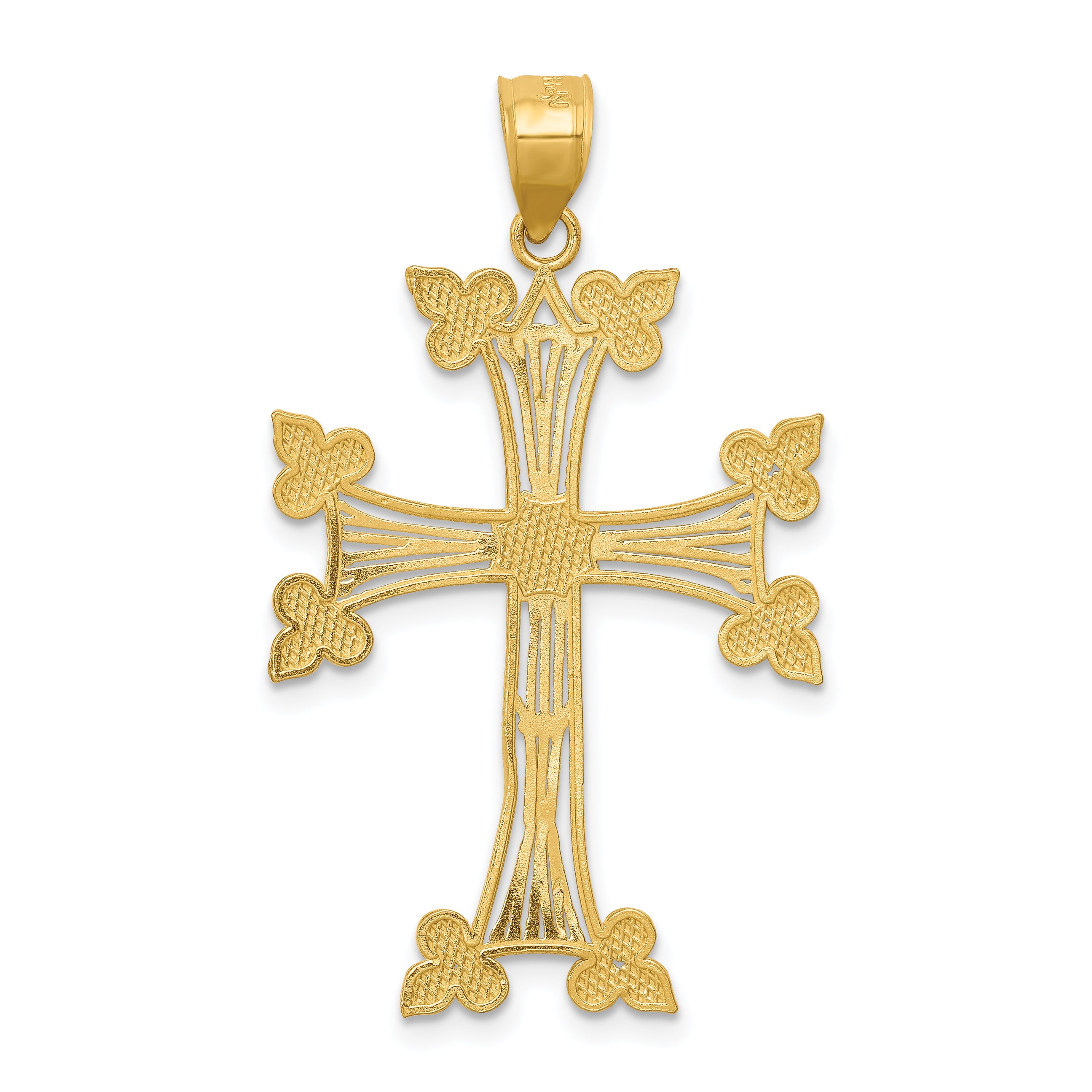 14K Gold Diamond-Cut Fancy Cross Pendant with Polished Finish