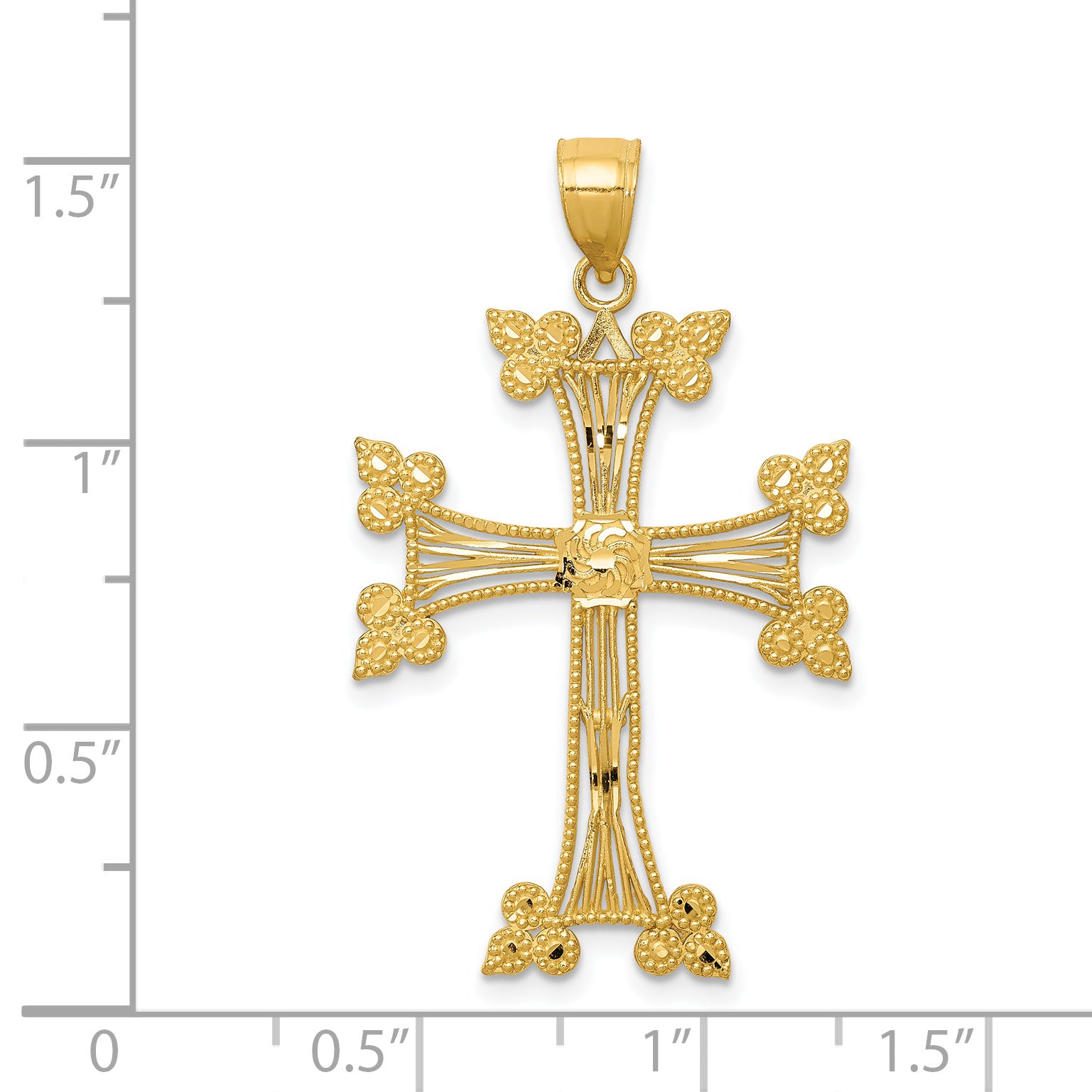 14K Gold Diamond-Cut Fancy Cross Pendant with Polished Finish