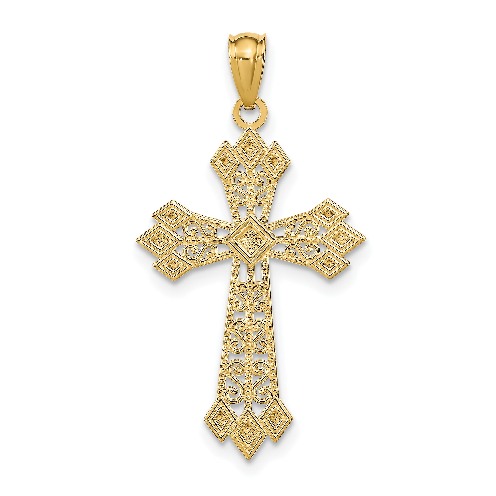 14k Diamond-cut Polished Filigree Cross Pendant