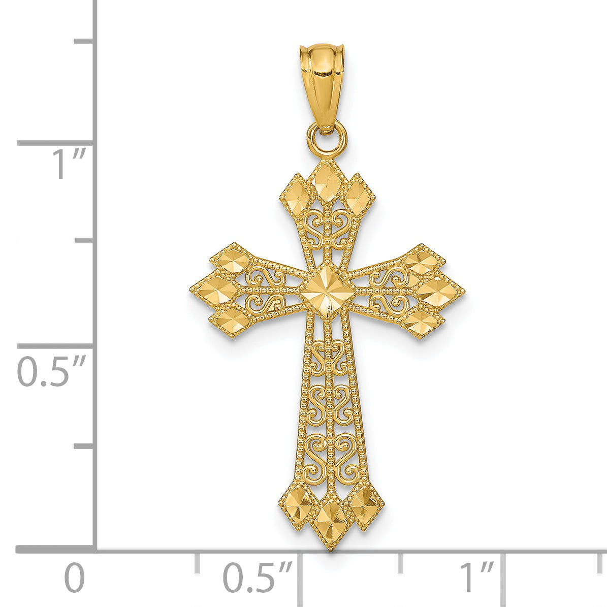 14k Diamond-cut Polished Filigree Cross Pendant