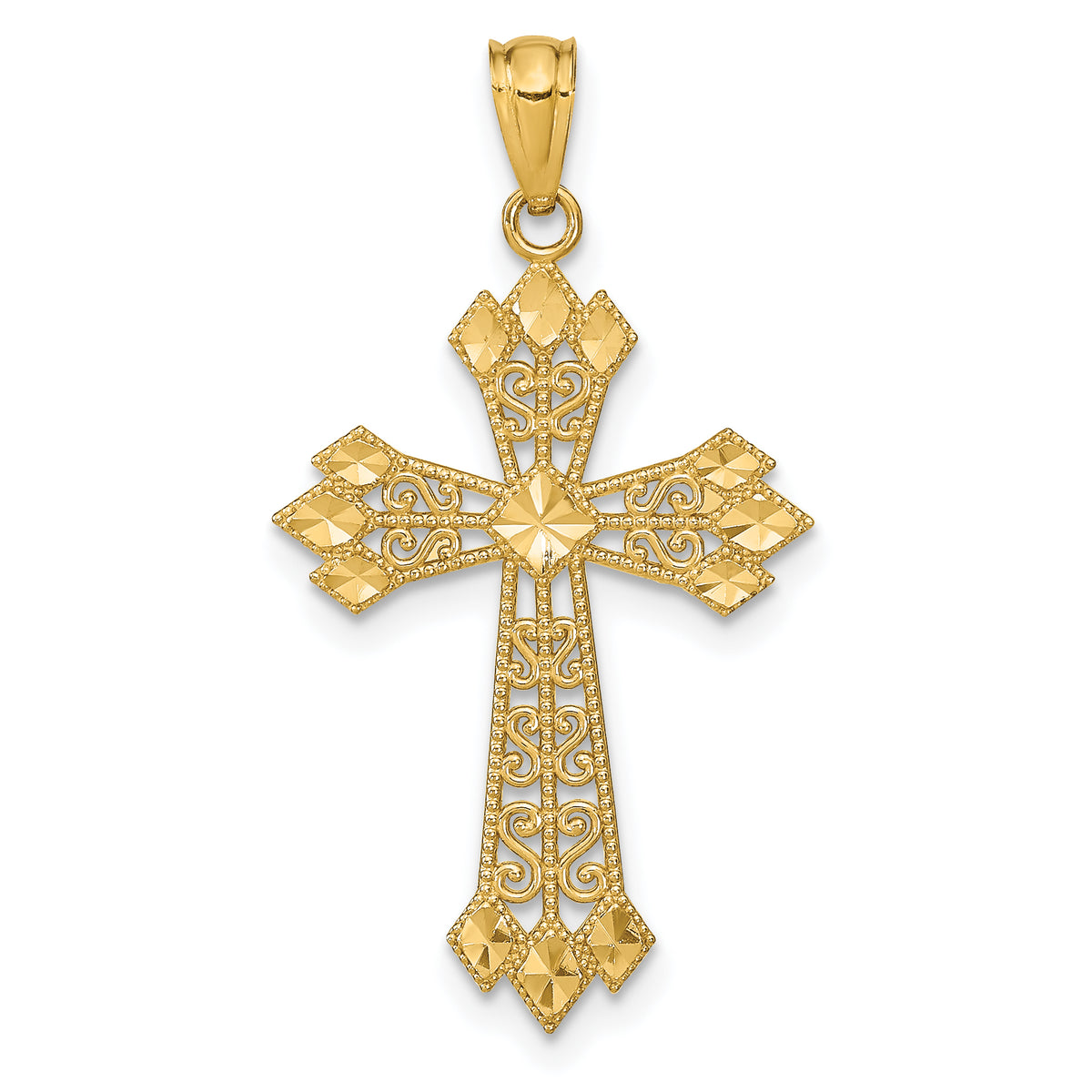 14k Diamond-cut Polished Filigree Cross Pendant