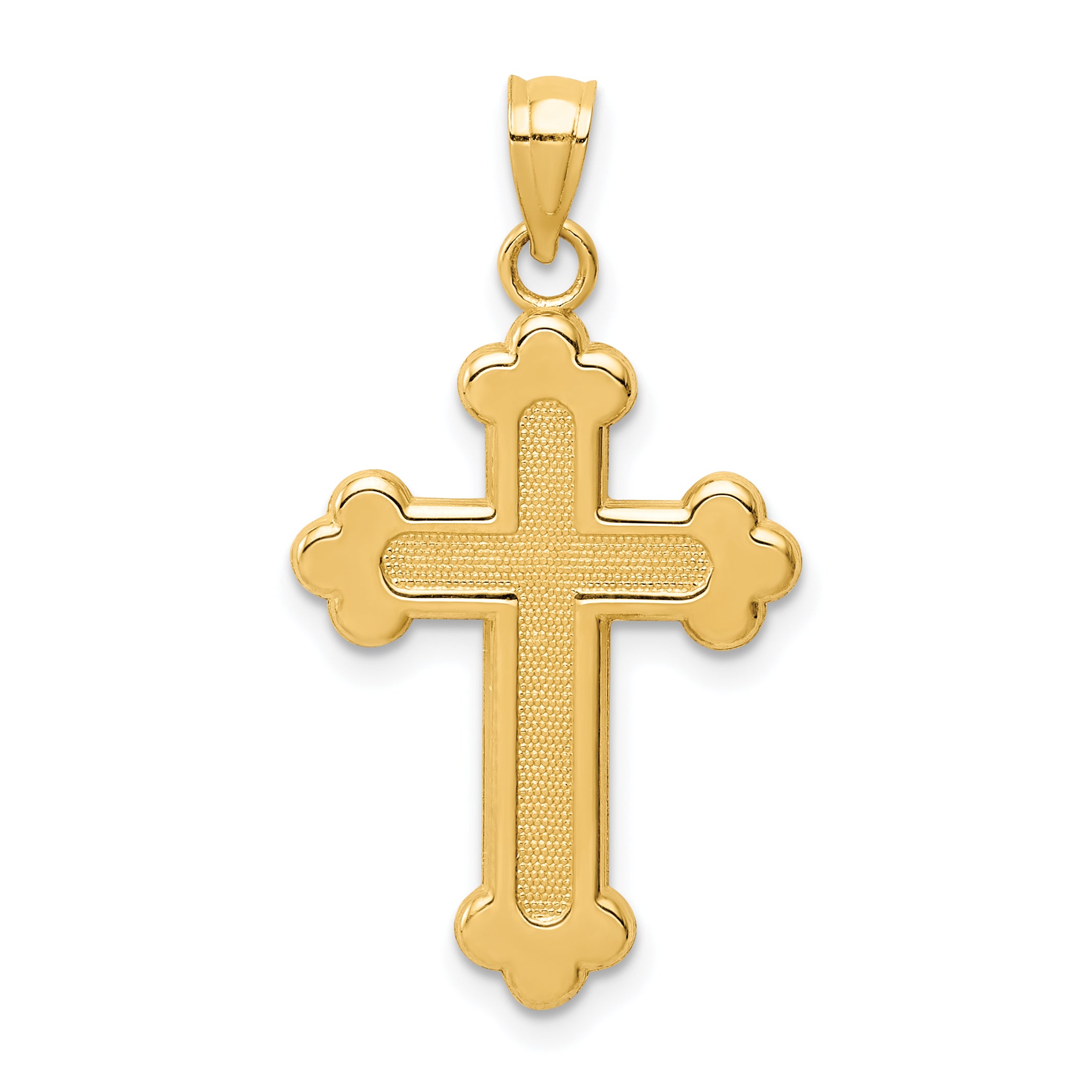 14K Satin and Polished Budded Cross Pendant